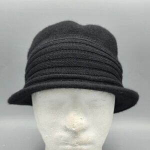 Seeberger Cloche Hat Women One Size Black Virgin Wool Felt Ribbed Knit Vintage